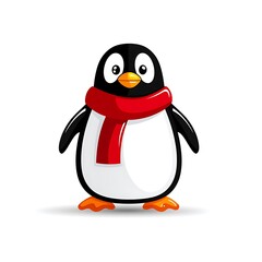 Obraz premium Cute Penguin Character in a Red Scarf Illustration