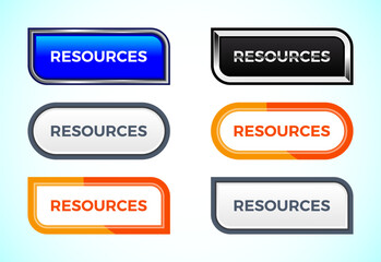 Resources button set of different shapes and colors. Suitable for mobile app, and website UI design.