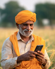 Fototapeta premium indian farmer using smartphone