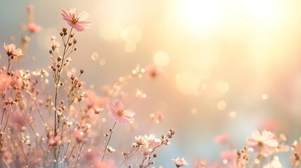 Fototapeta premium Delicate Pink Cosmos Flowers in Soft Sunlight