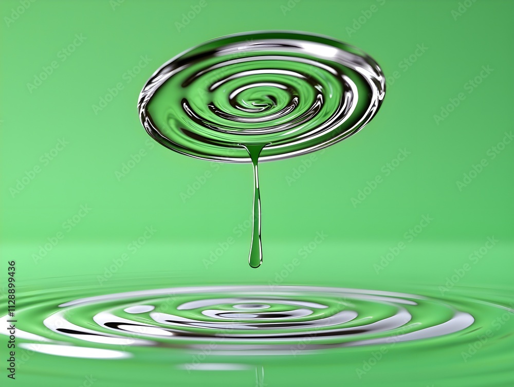 Aufkleber circular water droplet creating ripples in bright green background for nature and design concepts