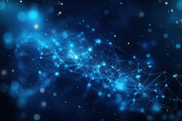Abstract digital network on blue background with glowing connections