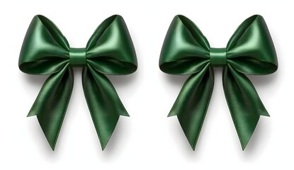 Two Elegant Green Bows with Ribbons Perfect for Gift Wrapping and Festive Decorations