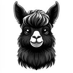 Monochrome illustration of an alpaca's head. (1)