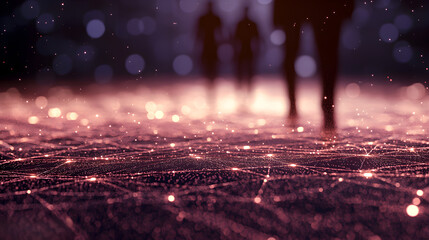 Abstract digital landscape with silhouettes and glowing connections