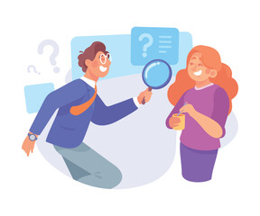 Search with Man and Woman Character with Magnifier Vector Illustration