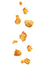 Falling bread crumbs. Isolated on a transparent background.