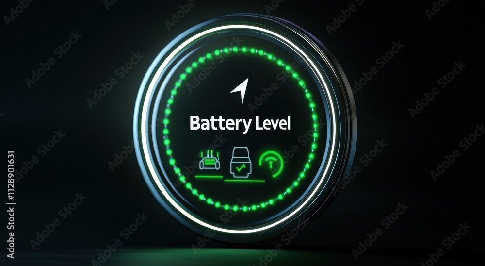 Aufkleber circular icon displaying battery level with green digital indicators