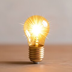 Glowing light bulb illuminating a wooden surface