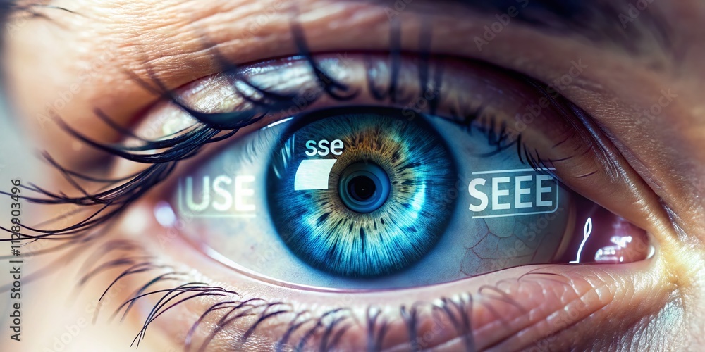 Poster creative eye symbol representing see and unsee with password visibility concept in tilt-shift photog