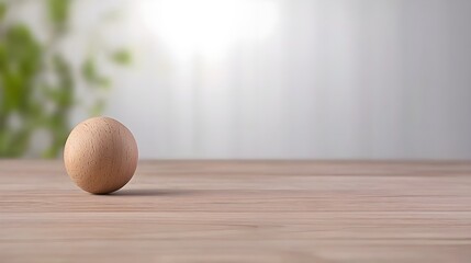 Simple wooden sphere on a minimalist wooden table