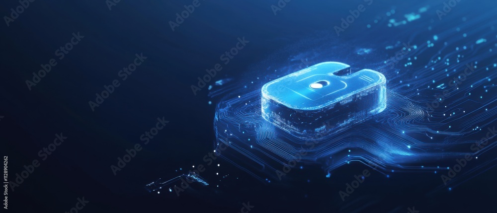 Poster futuristic digital lock symbol on abstract circuit board background
