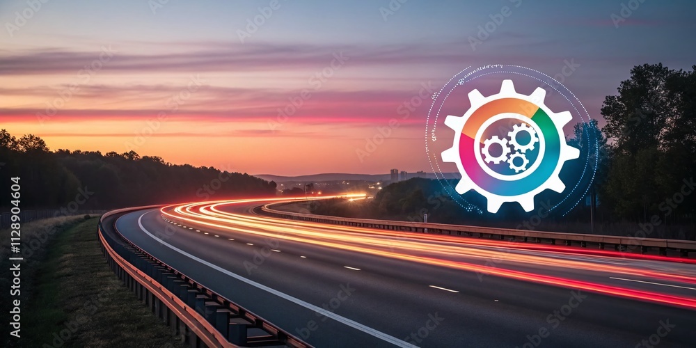 Poster creative long exposure photography of gear logo design template with unique patterns and dynamic ele