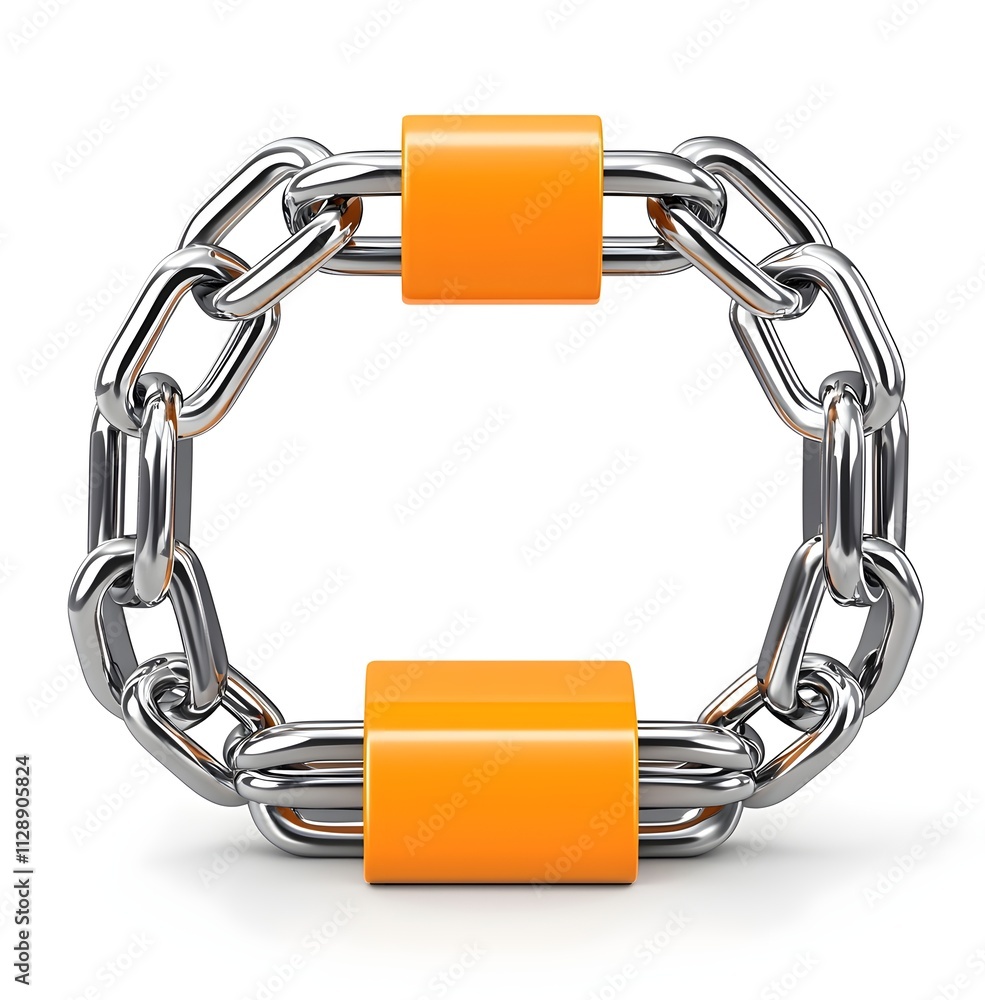 Poster metallic chain link design with orange accents creating a secure and modern architecture aesthetic