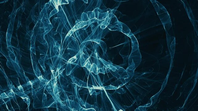 Blue evolving fractal loop, part 2 of 2. Beautiful electric blue and cyan complex 3d fractal animation. Looping, video loop. Complex patterns. Evolving abstract organic forms. Warping, morphing forms.