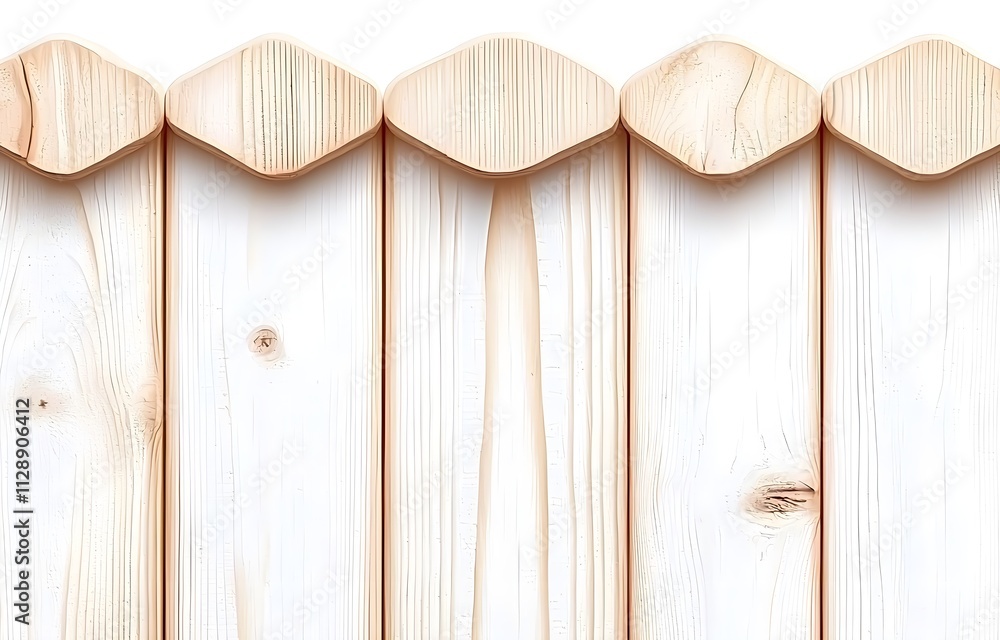 Poster close-up view of smooth wooden fence panels with unique top edges and light grain patterns