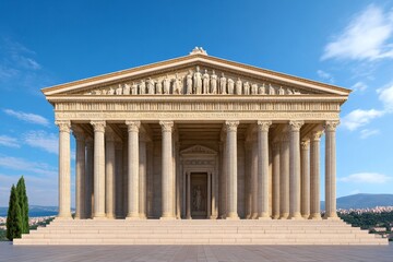 Obraz premium A 3D digital reconstruction of the Temple of Artemis in its full glory, complete with colorful frescoes and statues