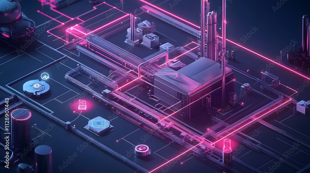 Poster a diagram illustrating the integration of digital twins with iot technologies, showing interconnecte