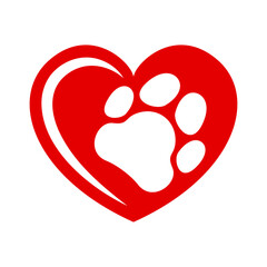 love my pet, heart shape with dog or cat footprint, love animal in symbolic inscription concept