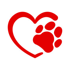 love my pet, heart shape with dog or cat footprint, love animal in symbolic inscription concept