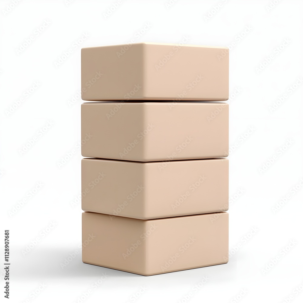Poster minimalist stack of solid beige blocks in modern 3d design with clean white background
