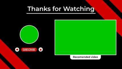 animation end screen video template outro card, thanks for watching reminder like komen subscribe with background color and chroma key 