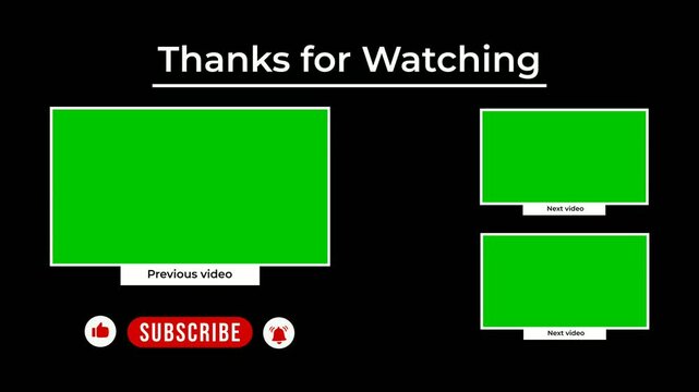 animation end screen video template outro card, thanks for watching reminder like komen subscribe with background color and chroma key 