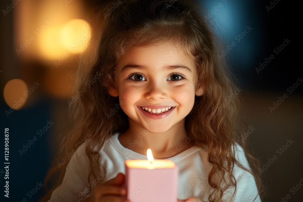 Poster a close-up of a child face lighting up in delight as they open a gift, their eyes sparkling with exc