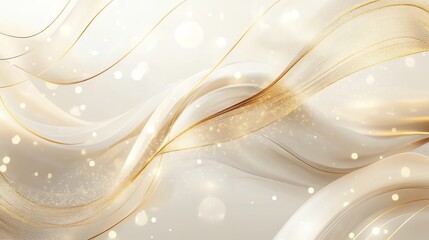Elegant gold and ivory abstract waves create a luxurious background with shimmering light accents and a sense of movement and tranquility.