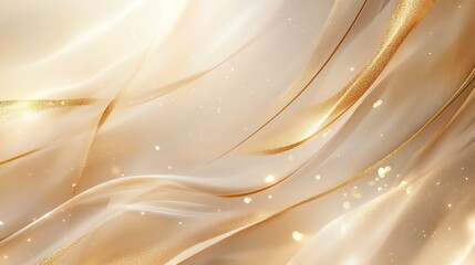 Fototapeta premium Elegant abstract beige and gold background with flowing curves and shimmering particles, creating a luxurious and sophisticated design.