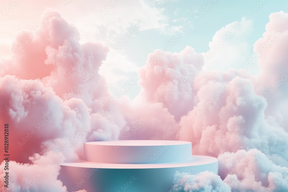Aufkleber serene dreamy clouds with soft pastel colors and floating minimalist platform in an ethereal skyline