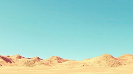 Fototapeta premium Clear Blue Sky Over Barren Desert Landscape with Soft Sand Dunes Under Brilliant Sunshine