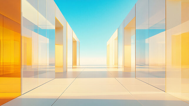 A smooth-level ground platform surrounded by transparent glass walls with a panoramic cityscape view.

