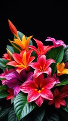Fototapeta premium Tropical flowers in a bright and bold floral arrangement , tropical landscape, bright colors, colorful blooms