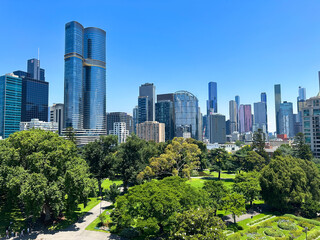 Fototapeta premium Cityscape of Melbourne, Australia, Showcasing Iconic Landmarks and Urban Charm