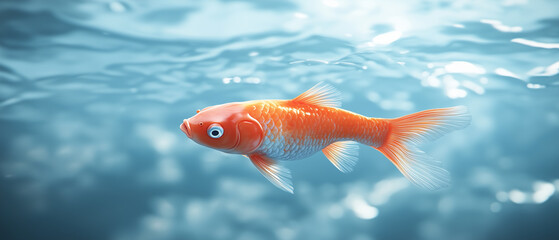 Fototapeta premium Single Orange Goldfish Swimming Underwater.