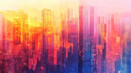 Fototapeta premium Tall buildings and coins are the same height, water color vivid 