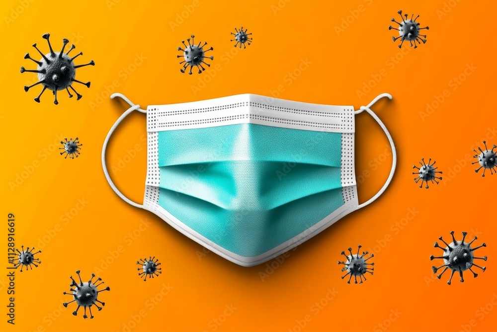 Aufkleber A flat design of a face mask with abstract particle symbols floating around it, representing protection against epidemics