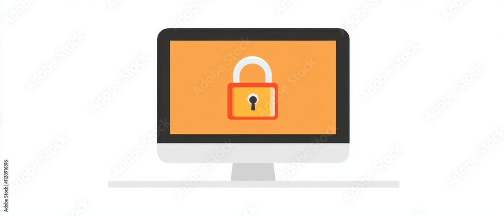 Poster secure computer system: digital lock icon on desktop screen