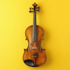 brown violin placed on a yellow background helps develop the mind, emotions, and music.