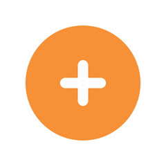 Abstract orange circle with a dark gray plus sign in its center.