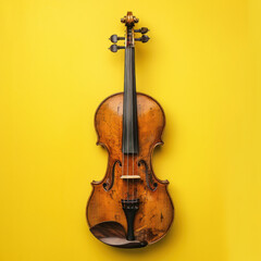 brown violin placed on a yellow background helps develop the mind, emotions, and music.
