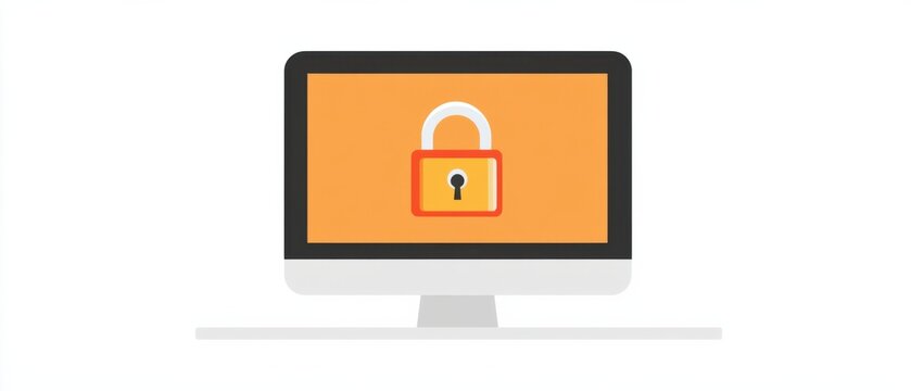 Secure Computer System: Digital Lock Icon on Desktop Screen