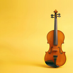 brown violin placed on a yellow background helps develop the mind, emotions, and music.