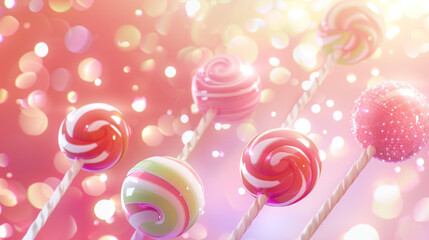 Colorful sugar-free candies or sweets on a pink background.