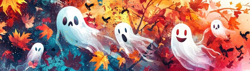 Fototapeta premium Friendly Ghosts in Autumn Leaves