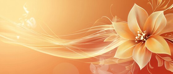 Abstract Orange Flower with Elegant Swirling Lines Background Design