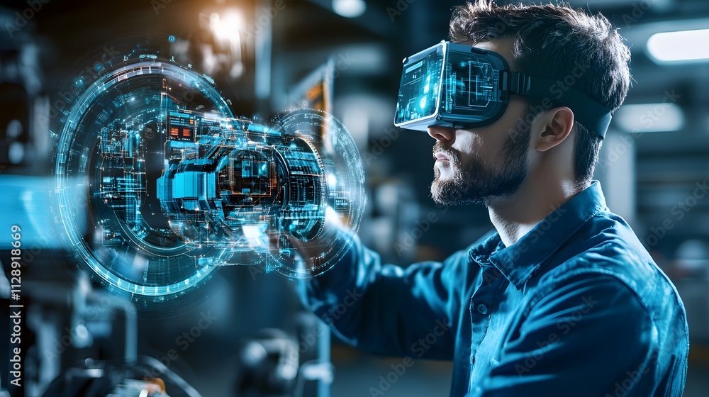 Poster a digital twin receiving real-time data from sensors, showcasing the continuous update process of th