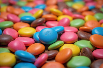 Chocolate coins candies colors mosaic glossy finish central blue