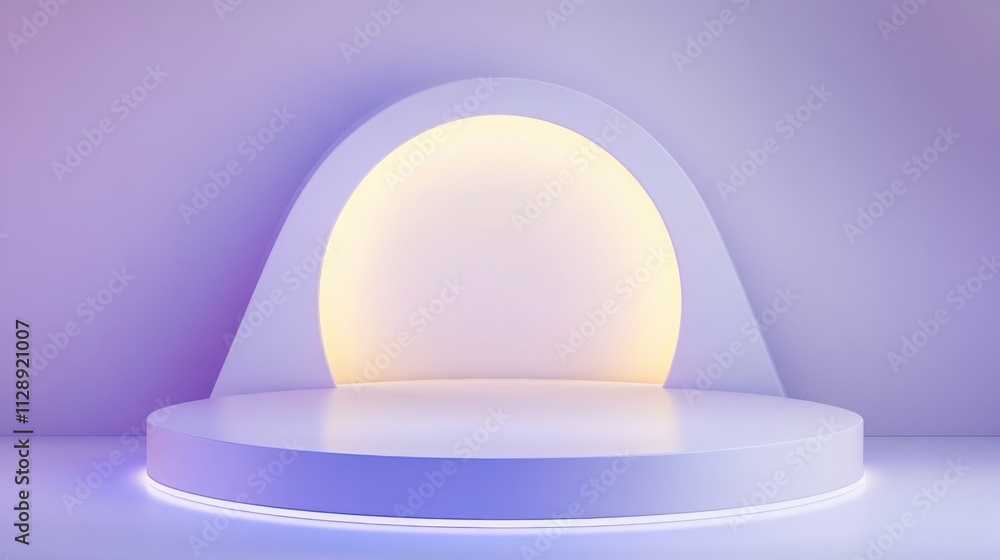 Poster minimalist display stage with soft lighting and abstract background